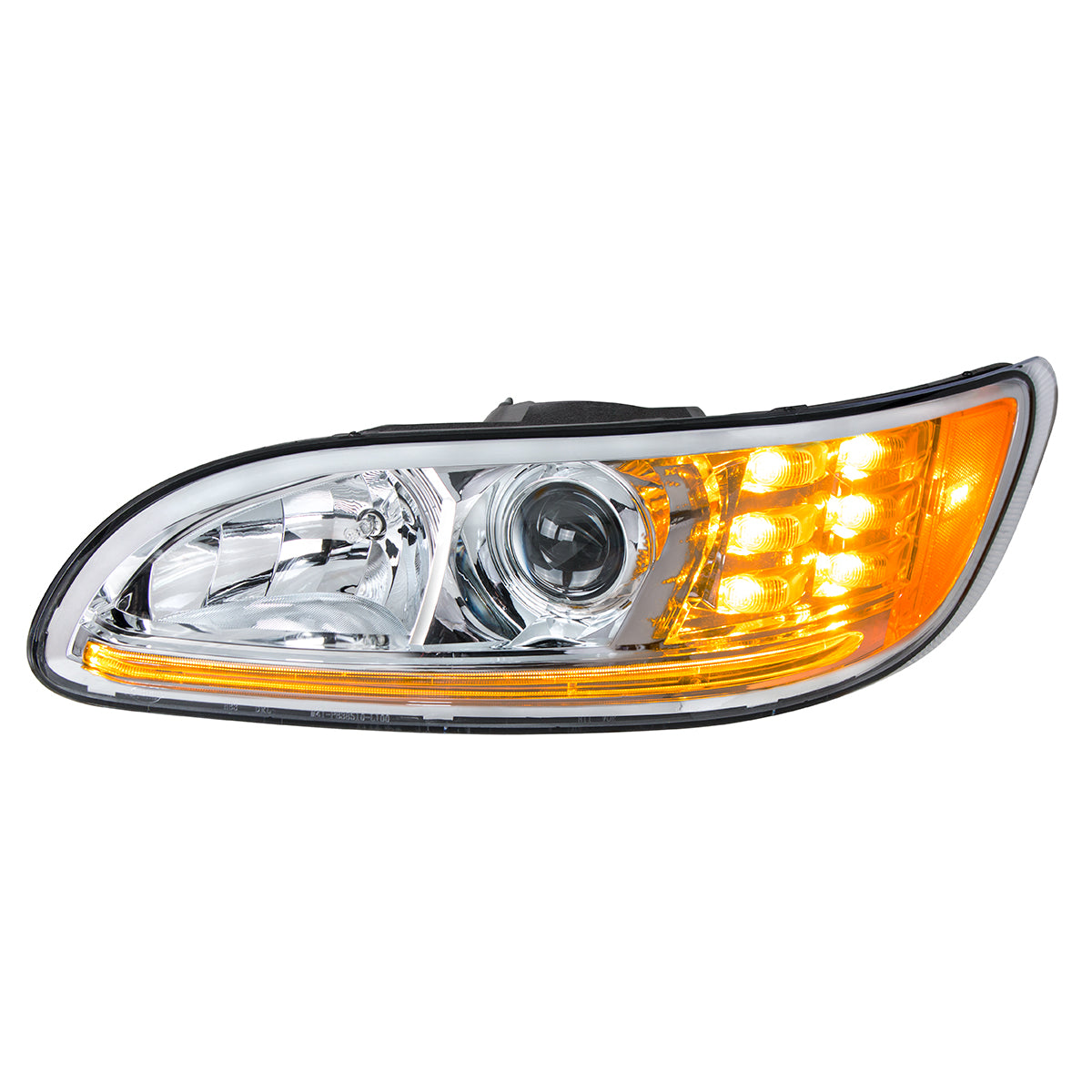 Chrome Projection Headlight With LED Turn & Position Light for 2005-2015 Peterbilt 386- Driver