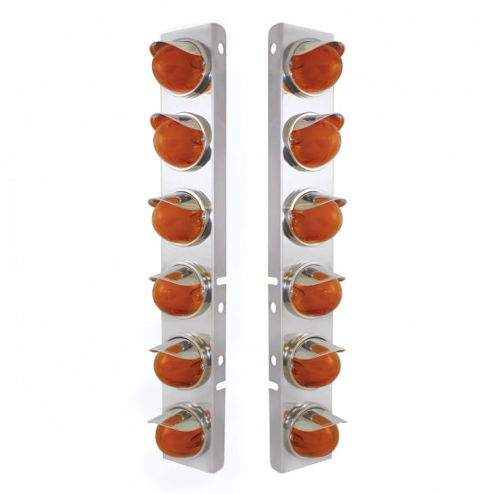 SS Front Air Cleaner Brkt With 12X 9 Amber Hi/Lo LED Watermelon GloLight & Visors For Peterbilt-Amber Lens