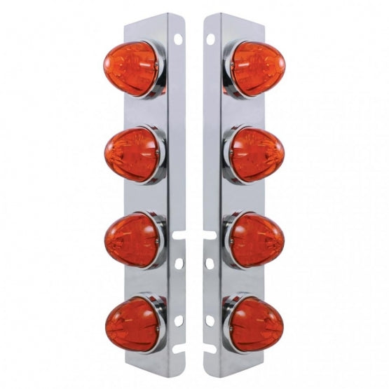 SS Front Air Cleaner Bracket With 8X 17 LED Watermelon Lights & SS Bezels For Peterbilt-Amber LED/Dark Amber Lens