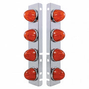 SS Front Air Cleaner Bracket With 8X 17 LED Watermelon Lights & SS Bezels For Peterbilt-Amber LED/Dark Amber Lens
