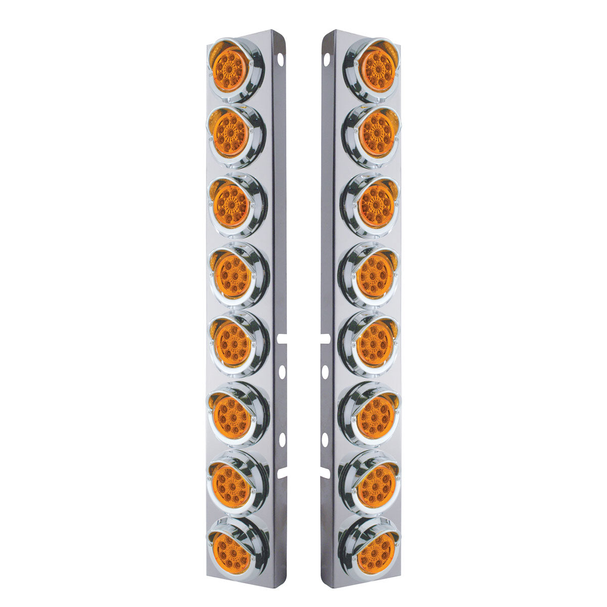 SS Front Air Cleaner Bracket With 16X 9 LED 2" Reflector Lights & Visors For Peterbilt -Amber LED & Lens