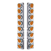 SS Front Air Cleaner Bracket With 16X 9 LED 2" Reflector Lights & Visors For Peterbilt -Amber LED & Lens