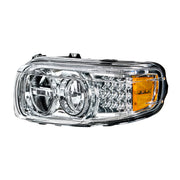 Chrome LED Headlight With LED Turn & Position Light Bar For Peterbilt 388 (2008-2015) & 389 (2008-2023)- Driver