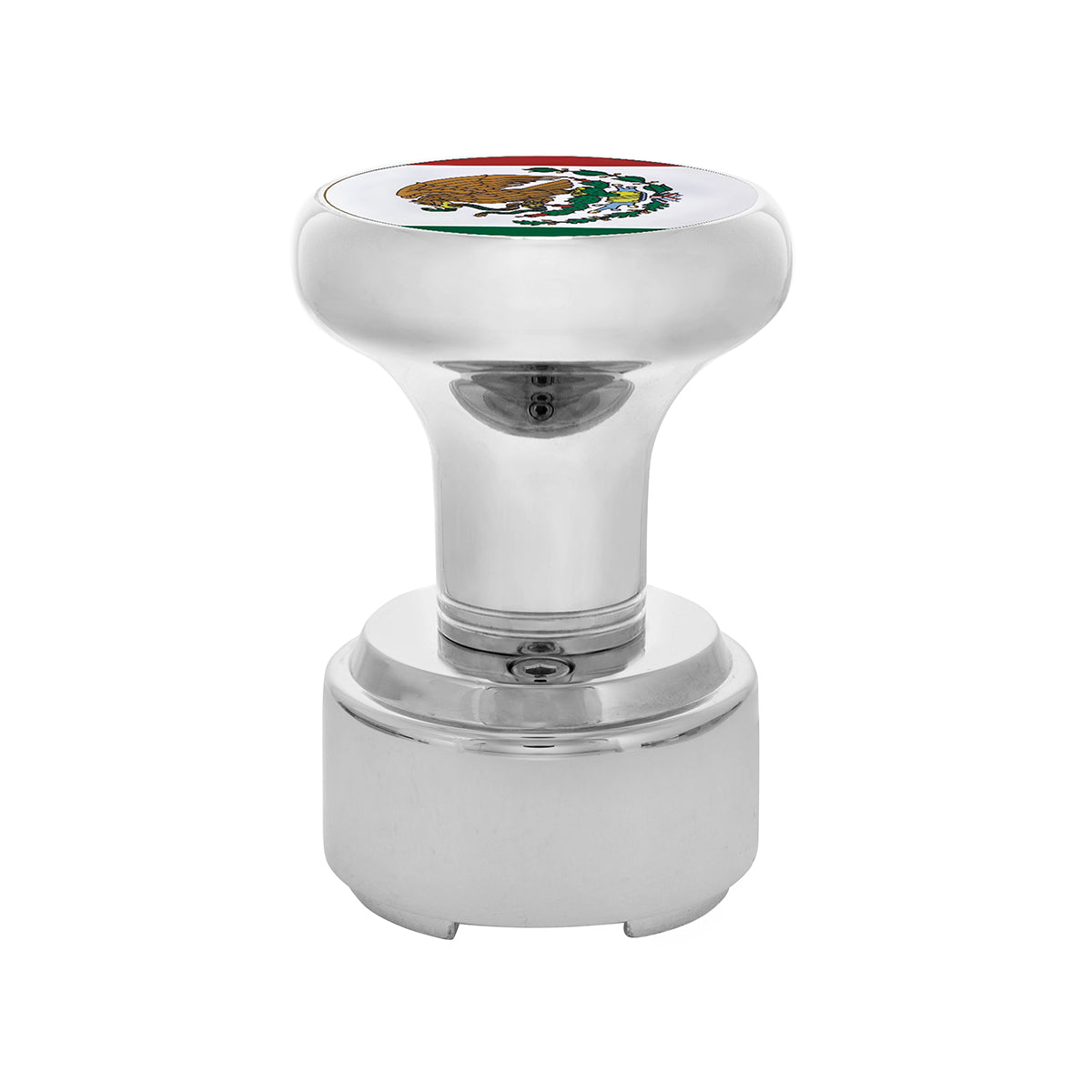 Thread-On Gearshift Knob With 9/10 Speed Adapter & Mexico Flag Sticker - Chrome