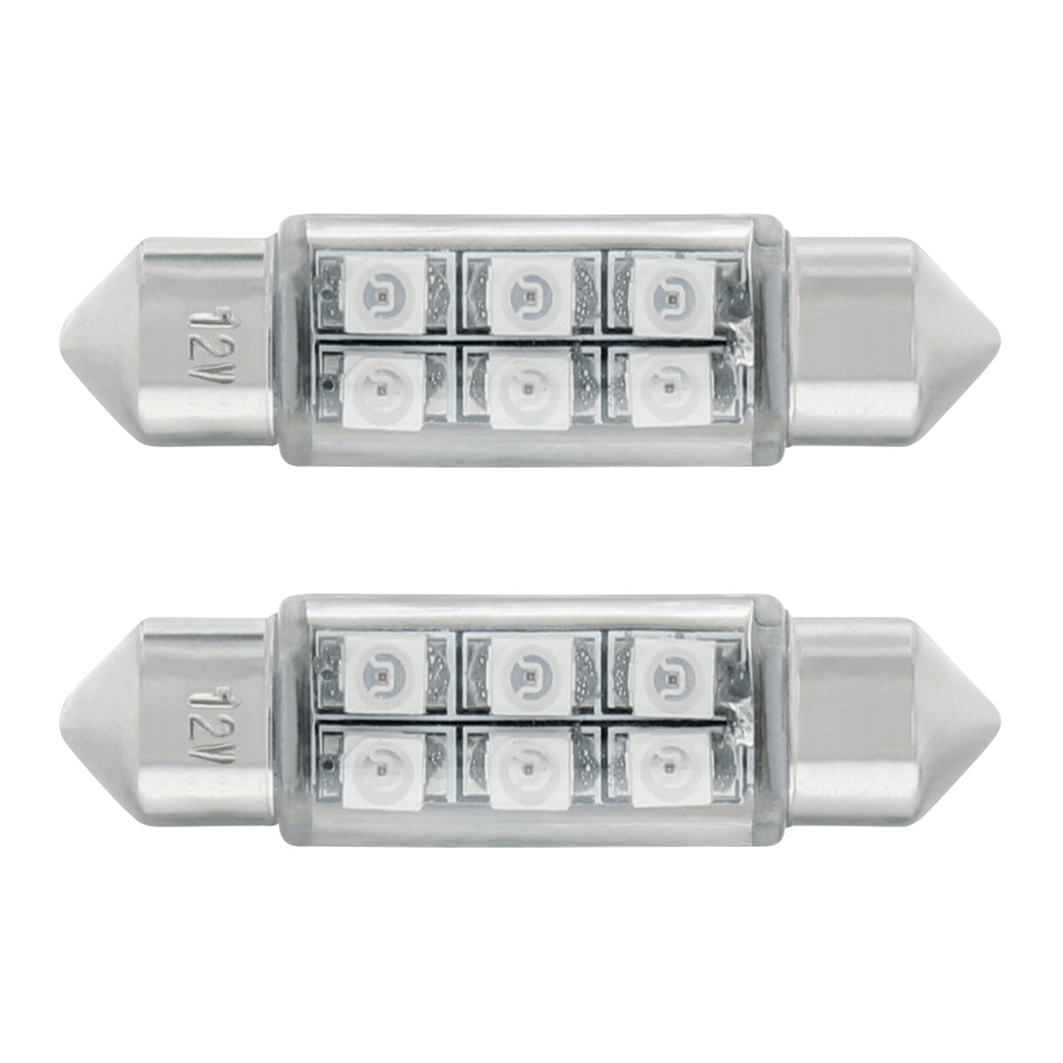 6 SMD High Power Micro LED 6418/6461-36mm Dome Light Bulb - Red (2-Pack)
