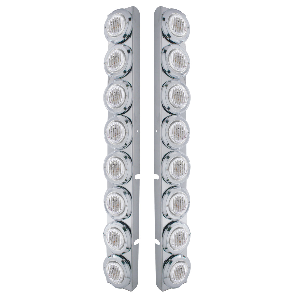SS Rear Air Cleaner Bracket With 16X 9 LED 2" Lights & Bezels For Peterbilt-Red LED/Clear Lens