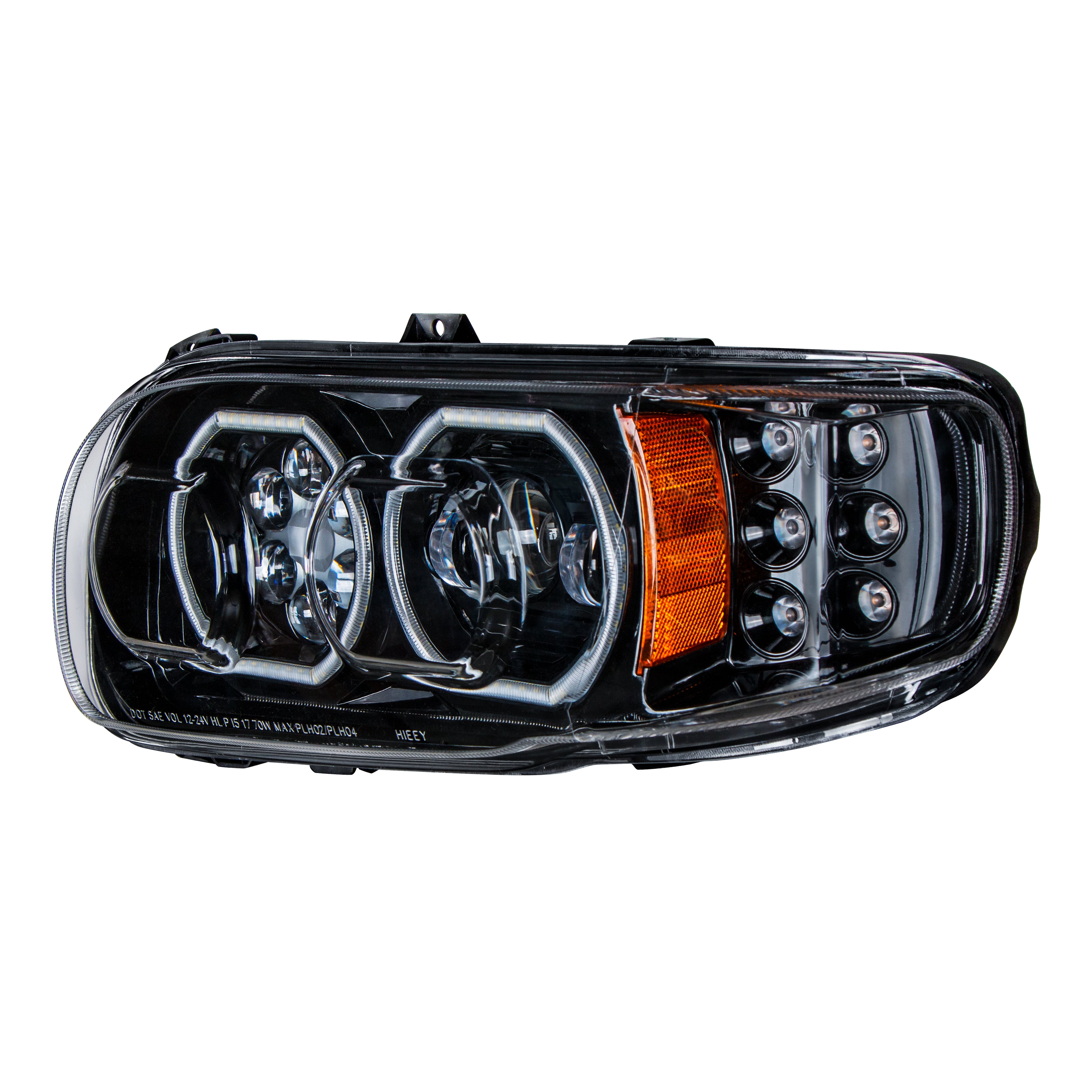 High Power 10 LED Blackout Headlight With 6 LED Turn & 100 LED Halo For 2008-2024 Peterbilt 389- Driver