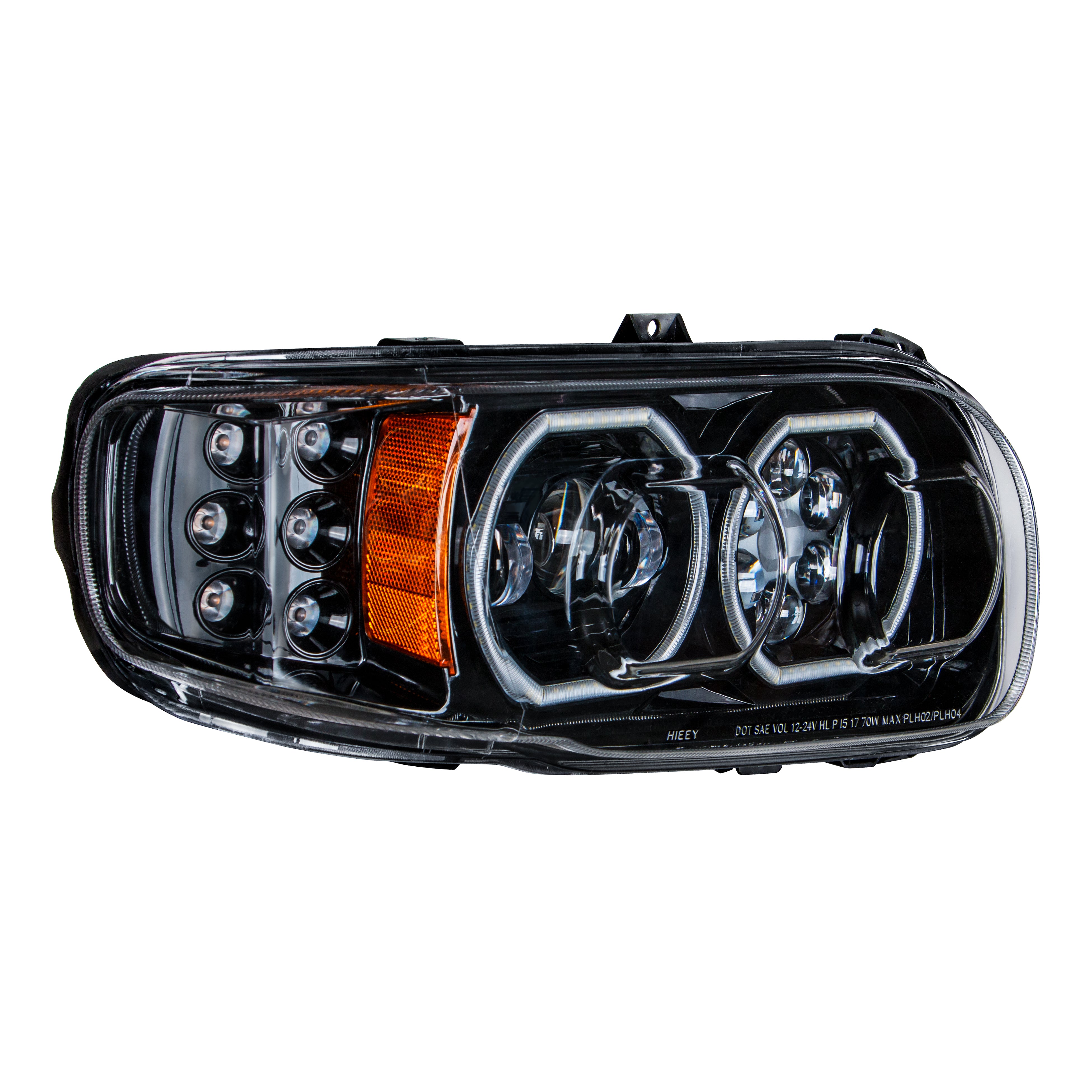 High Power 10 LED Blackout Headlight With 6 LED Turn & 100 LED Halo For 2008-2024 Peterbilt 389- Passenger