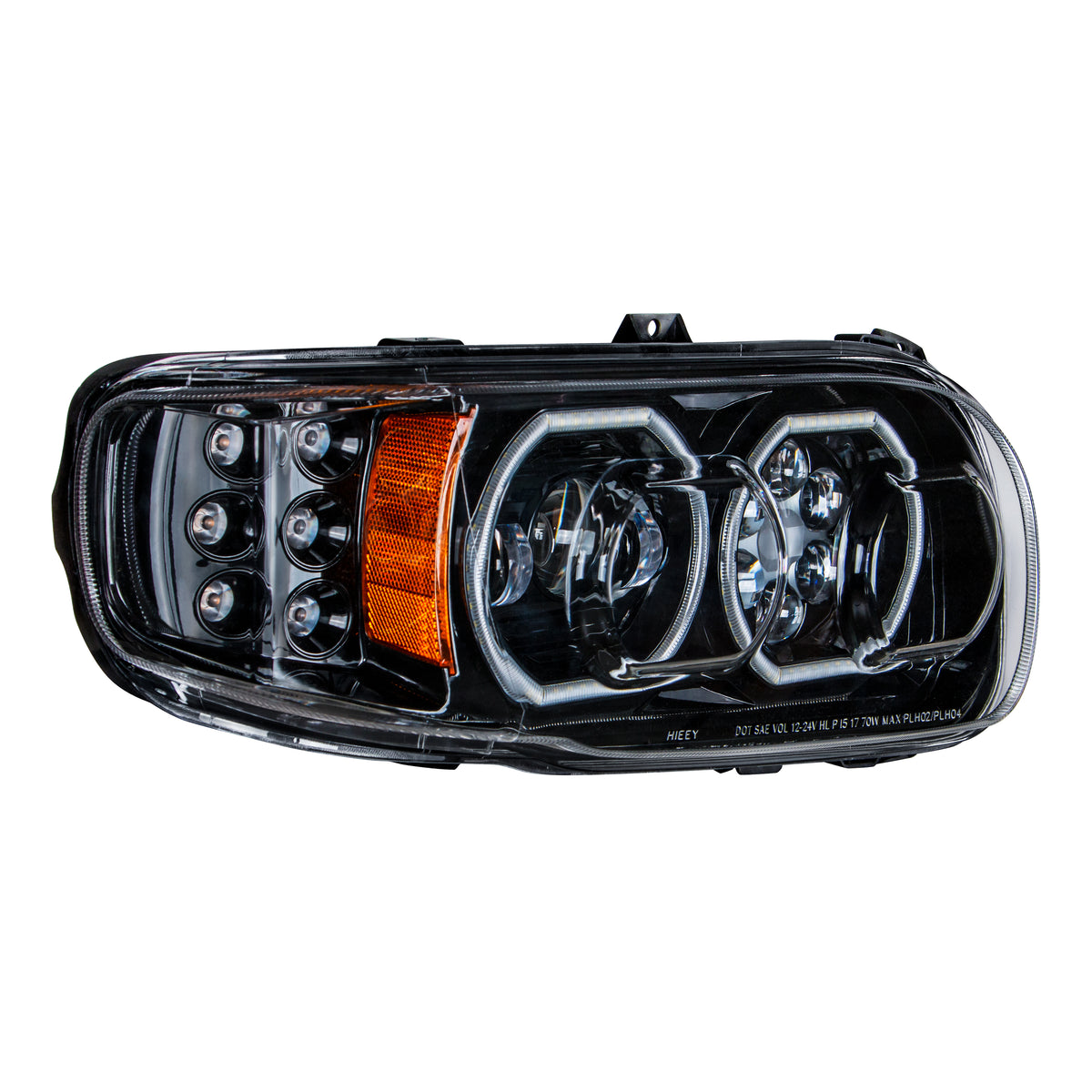 High Power 10 LED Blackout Headlight With 6 LED Turn & 100 LED Halo For 2008-2024 Peterbilt 389- Passenger