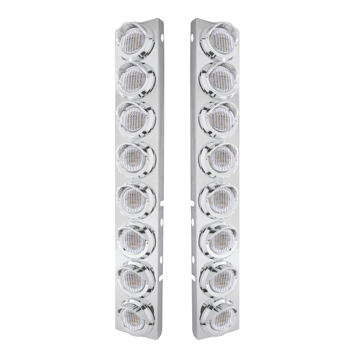 SS Front Air Cleaner Bracket With 16X 9 LED 2" Lights & Visors For Peterbilt-Amber LED/Clear Lens