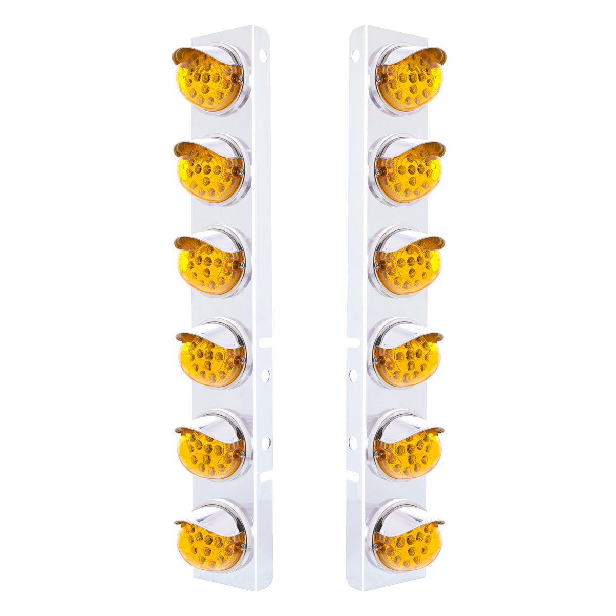 SS Front Air Cleaner Bracket With 12X 17 Amber LED Dual Function Reflector Lights & SS Visors For Peterbilt-Amber Lens
