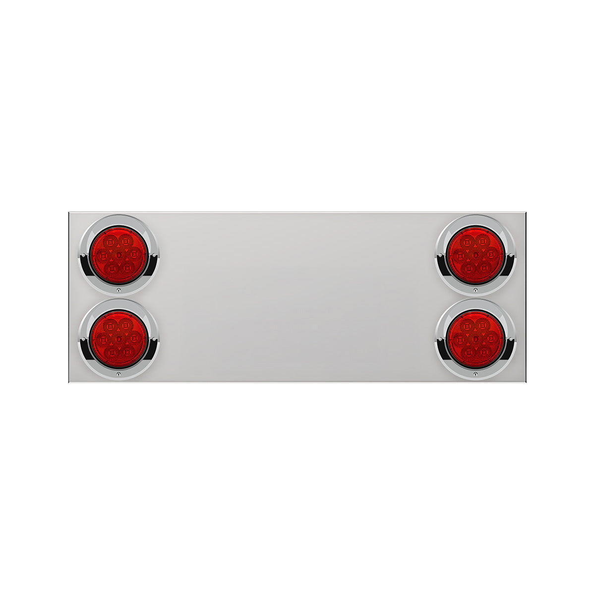 33-3/4" Stainless Rear Center Panel With Four 7 LED 4" Reflector Lights & Visors(No LP Holes)-Red LED/Red Lens