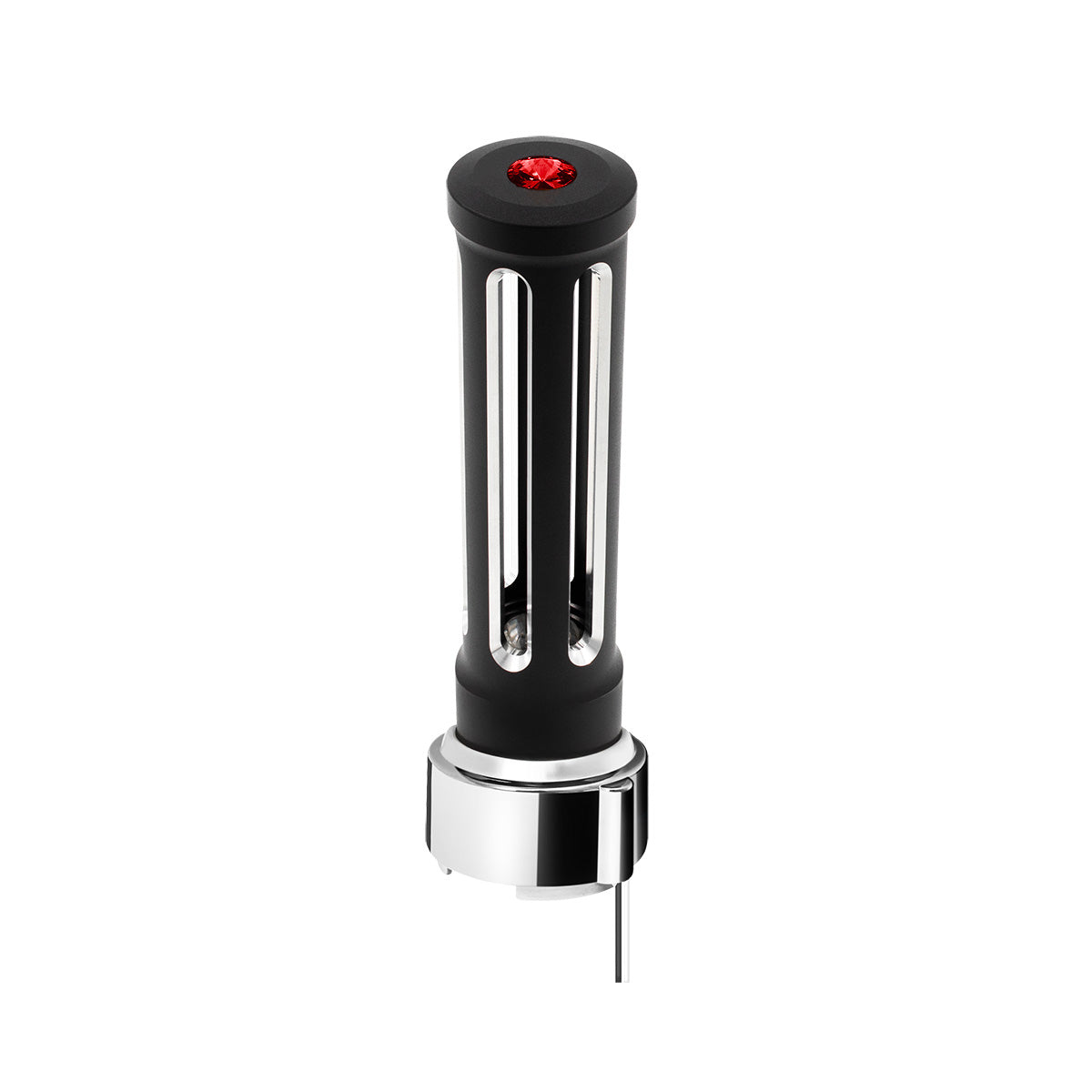 Thread-On Matte Black Sonoma Style Gearshift Knob With LED 9/10 Speed Adapter-Red Crystal/Red LED