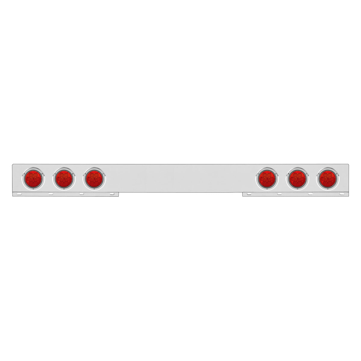 Chrome 1 Piece Rear Light Bar With Six 7 LED 4" Reflector Lights & Bezels - Red LED/Red Lens