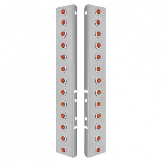 SS Front Air Cleaner Bracket With 26X 2 Amber LED 3/4" Mini Lights & SS Bezels For Peterbilt-Amber Lens