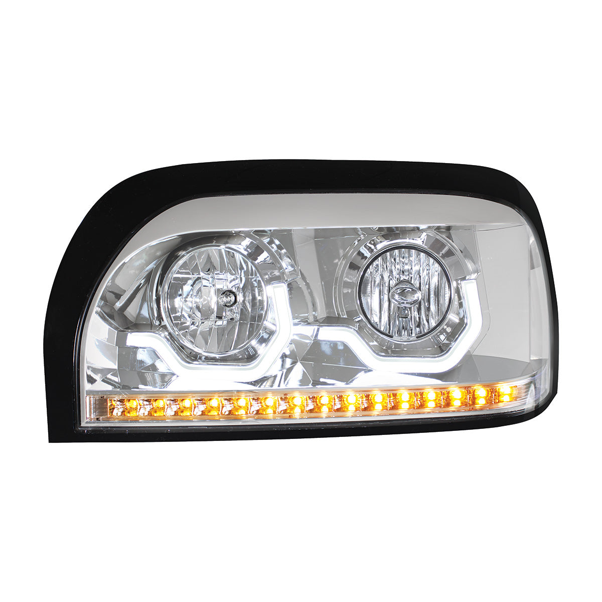 Chrome Headlight With LED Turn Signal & Light Bar For 1996-2010 Freightliner Century - Driver