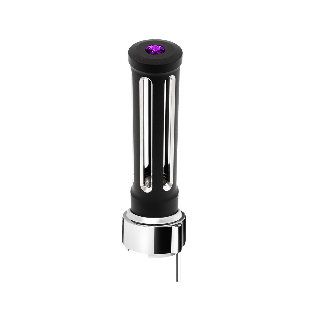 Thread-On Matte Black Sonoma Style Gearshift Knob With LED 9/10 Speed Adapter-Purple Crystal/Purple LED