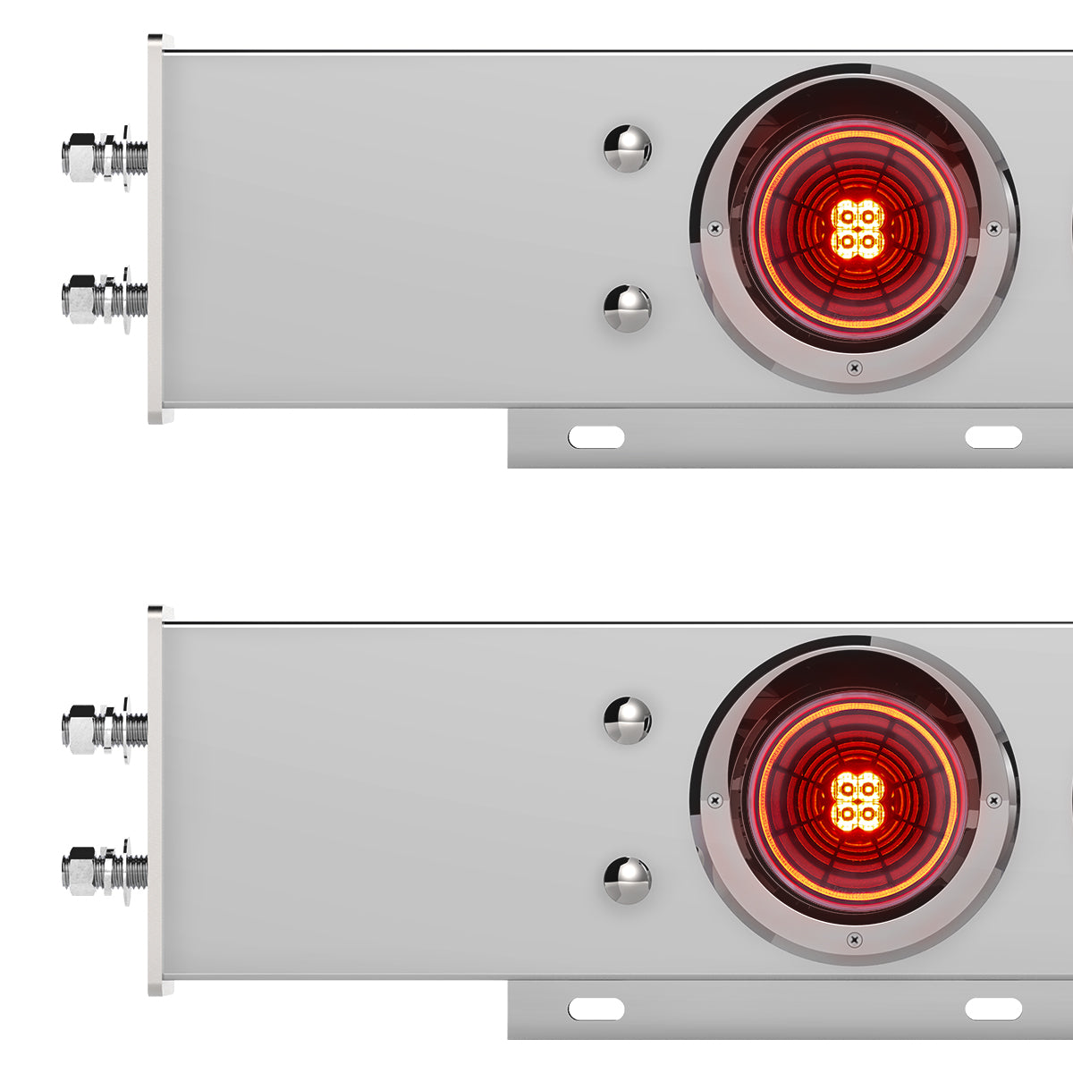 2.5" Bolt Pattern Chrome Spring Loaded Bar W/6X 4" 13 LED Abyss Lights & Visors - Red LED/Red Lens (Pair)