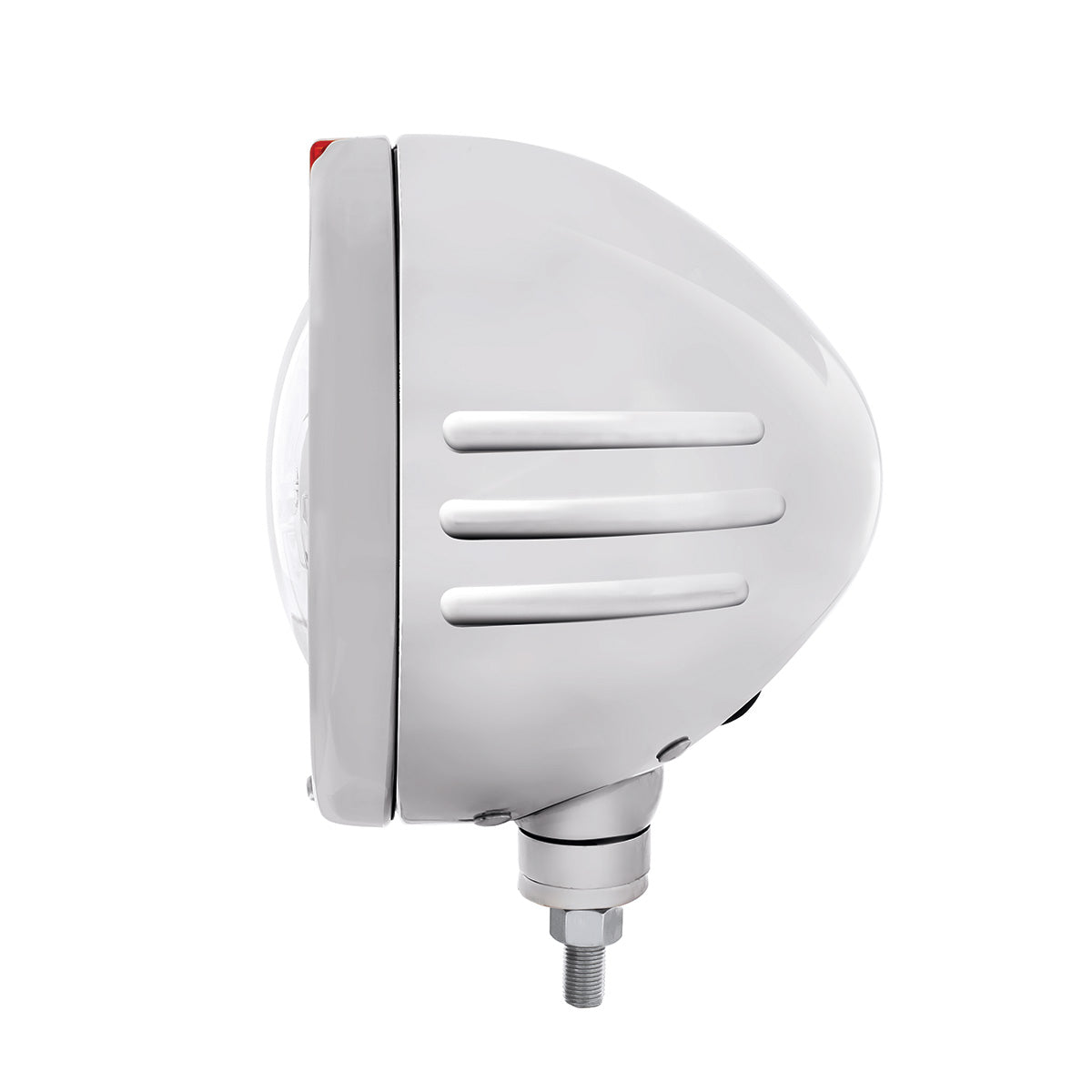 Stainless Steel Bullet Embossed Stripe Headlight 5 LED Bulb & Dual Mode LED Signal - Amber Lens