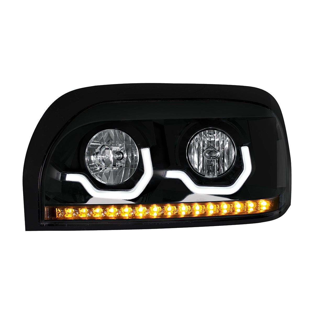 Blackout Headlight With LED Turn Signal & Light Bar For 1996-2010 Freightliner Century - Driver