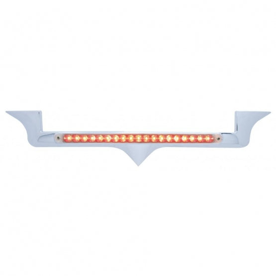 Chrome Hood Emblem Trim With 19 LED Reflector Light Bar For Kenworth - Red LED/Clear Lens