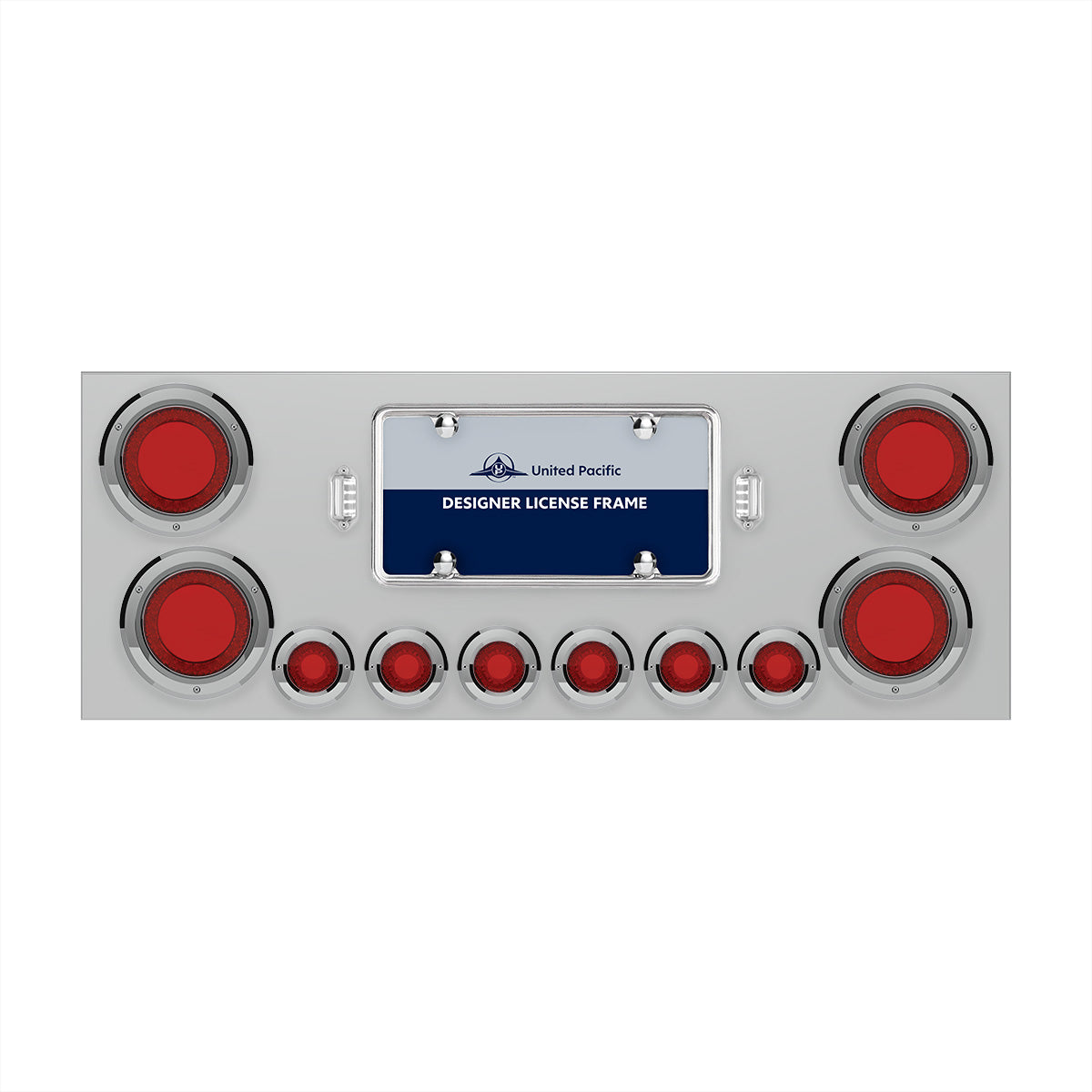 SS Rear Center Panel With Four 23 LED 4" Lights & Six 9 LED 2" Mirage Lights & Bezels - Red LED/Red Lens