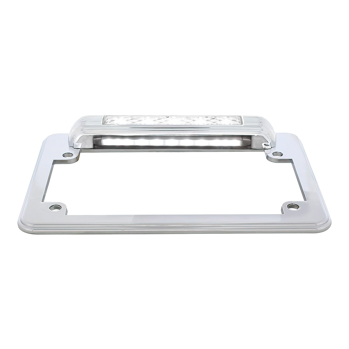 Chrome Motorcycle License Plate Frame With Back-Up Light - White LED/Clears Lens