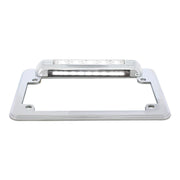Chrome Motorcycle License Plate Frame With Back-Up Light - White LED/Clears Lens