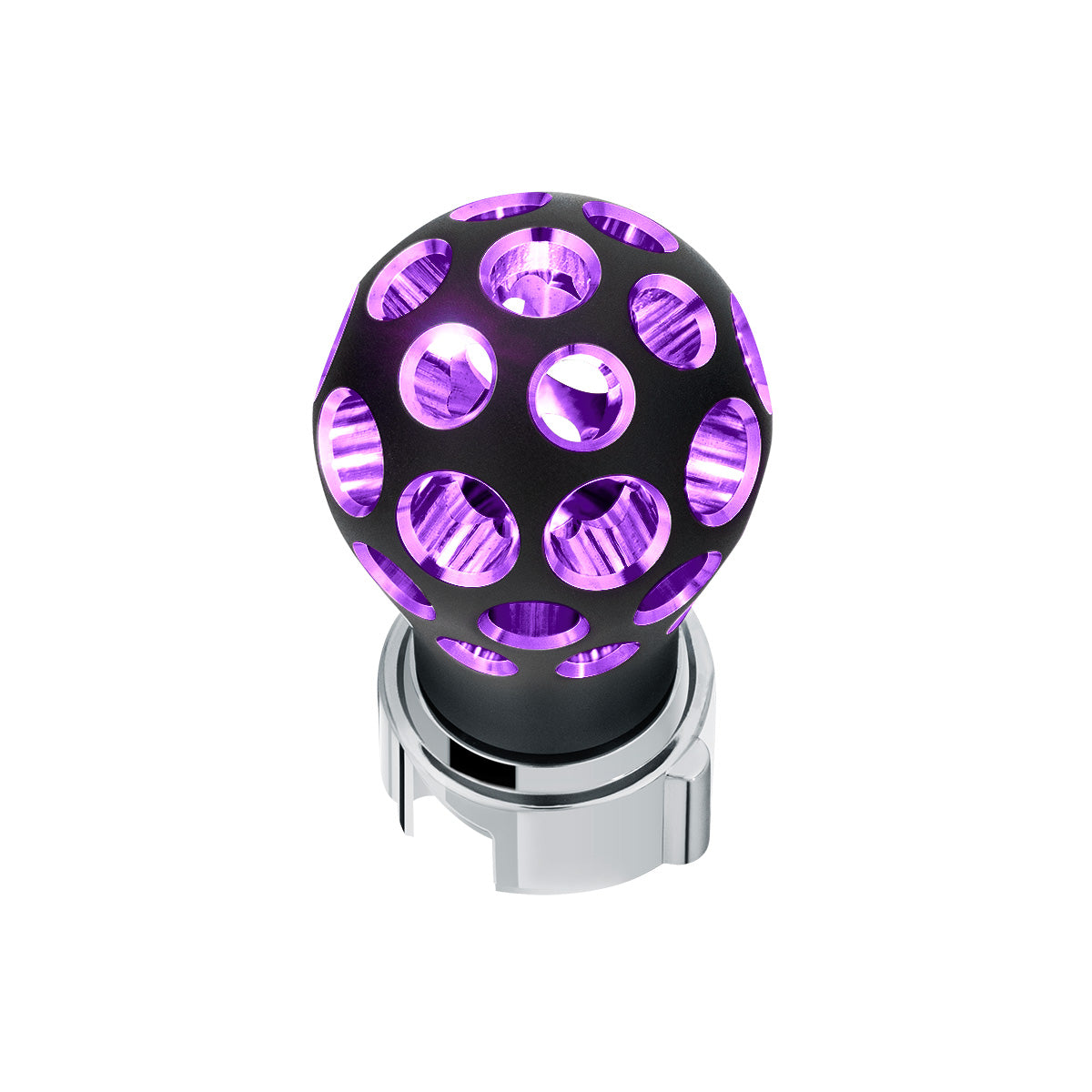 Thread-On Matte Black Phoenix Style Ball Gearshift Knob With LED 13/15/18 Speed Adapter-Purple LED