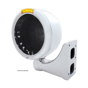 Stainless Steel Classic Half Moon Headlight No Bulb With LED Turn Signal - Amber Lens