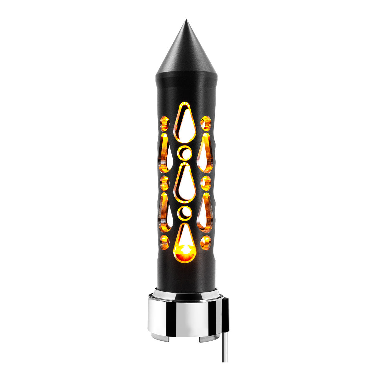 Thread-On Brooklyn Style Spike Gearshift Knob With LED 9/10 Speed Adapter-Matte Black/Amber LED