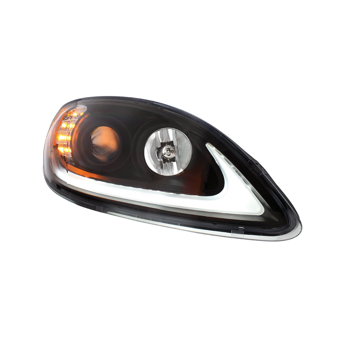 Black Projection Headlight With LED Turn Signal & Light Bar For 2006-2017 International Prostar - Passenger