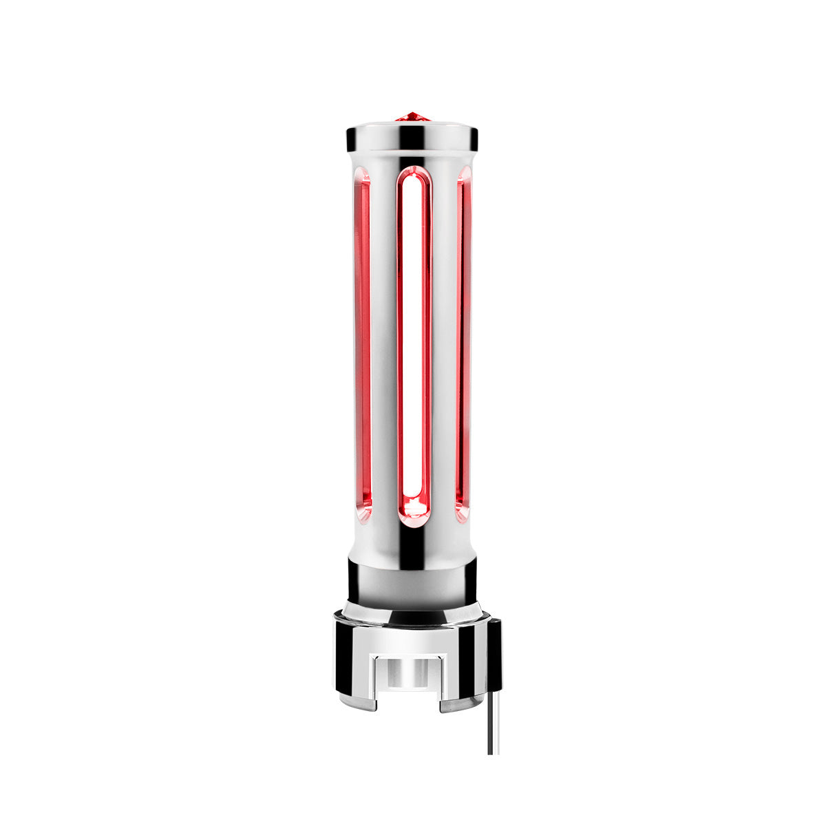 Thread-On Chrome Sonoma Style Gearshift Knob With LED 13/15/18 Speed Adapter-Red Crystal/Red LED