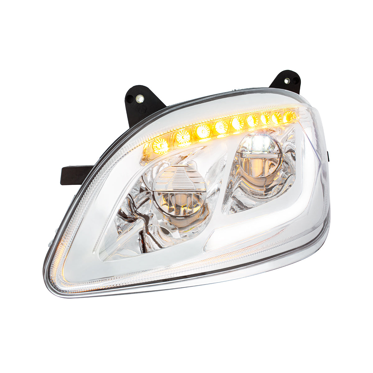 Chrome LED Headlight W/Sequential LED Turn Signal For Peterbilt 579 (2012-21) & 587 (2010-16) - Driver
