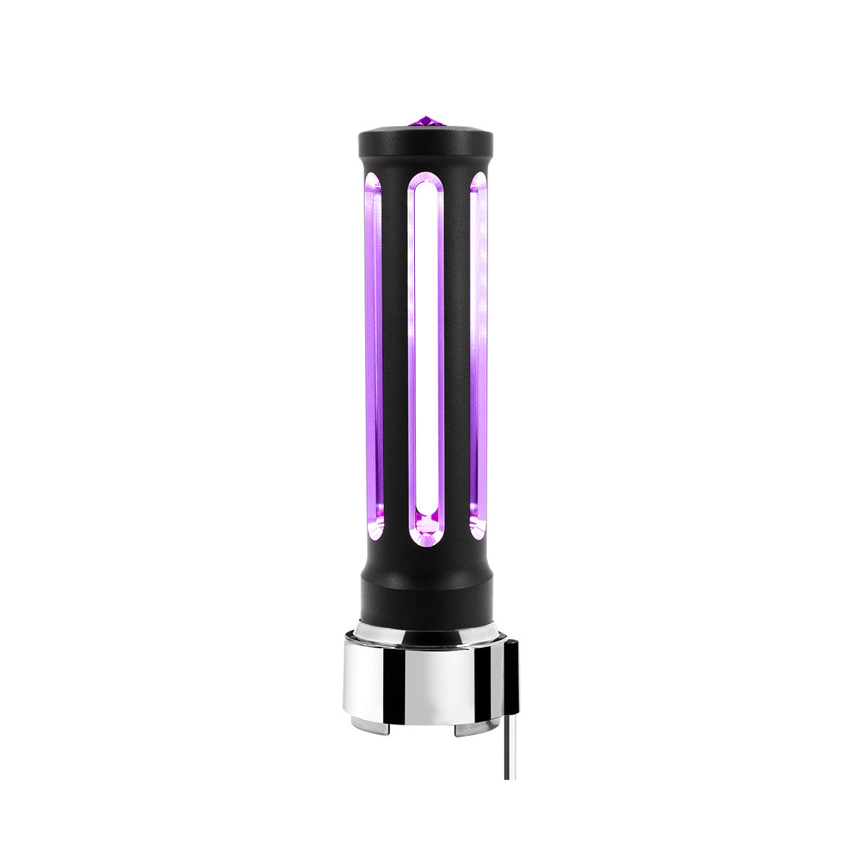 Thread-On Matte Black Sonoma Style Gearshift Knob With LED 9/10 Speed Adapter-Purple Crystal/Purple LED