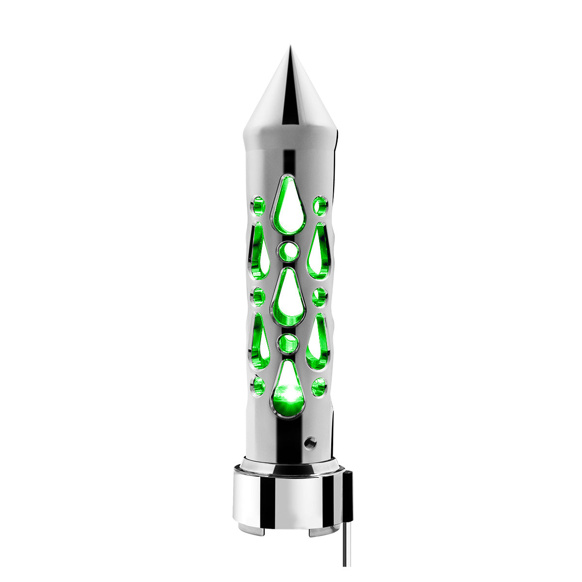 Brooklyn Style Spike Gearshift Knob With LED 9/10 Speed Adapter - Chrome/Green LED