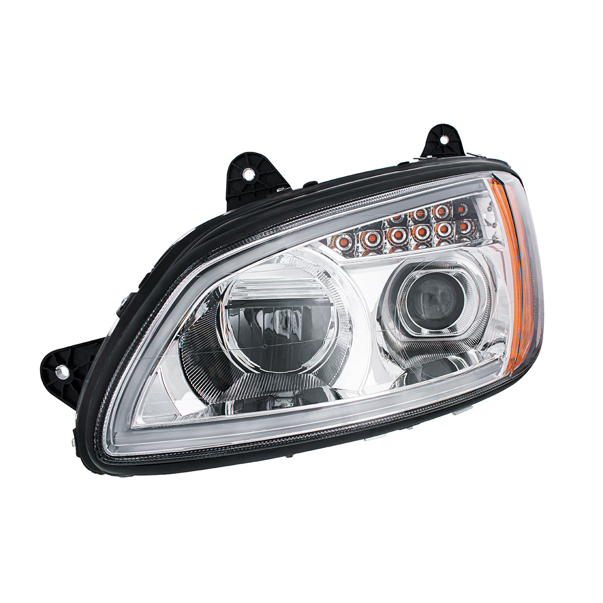 Chrome Full LED Projection Headlight With Turn Signal & Position Light Bar For 2008-2017 Kenworth T660 -Driver