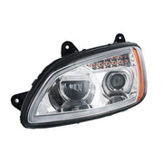 Chrome Full LED Projection Headlight With Turn Signal & Position Light Bar For 2008-2017 Kenworth T660 -Driver