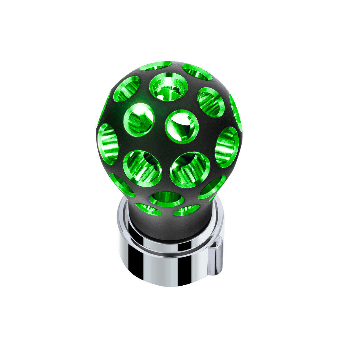 Thread-On Matte Black Phoenix Style Ball Gearshift Knob With LED 9/10 Speed Adapter-Green LED