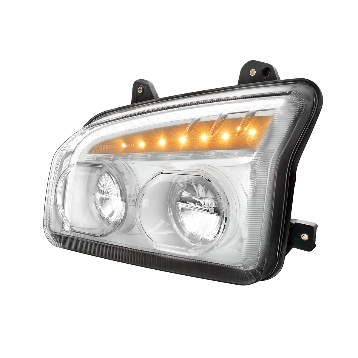 High Power LED Chrome Headlight With LED Turn Signal & Light Bar For 2015-2025 Kenworth T880-Driver