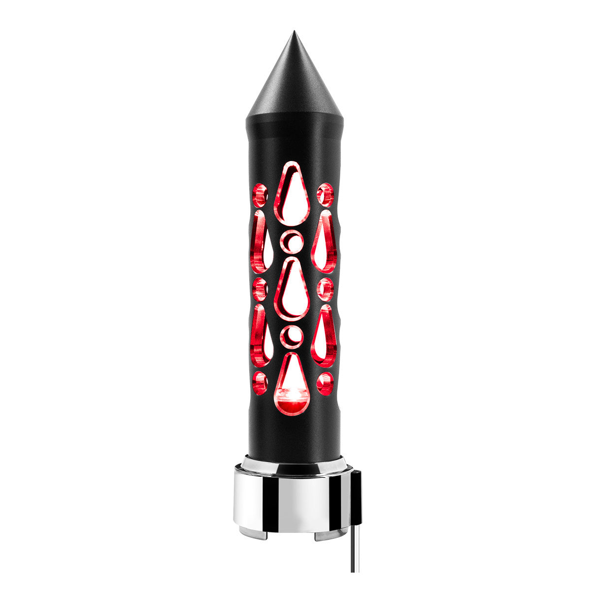 Thread-On Brooklyn Style Spike Gearshift Knob With LED 9/10 Speed Adapter-Matte Black/Red LED