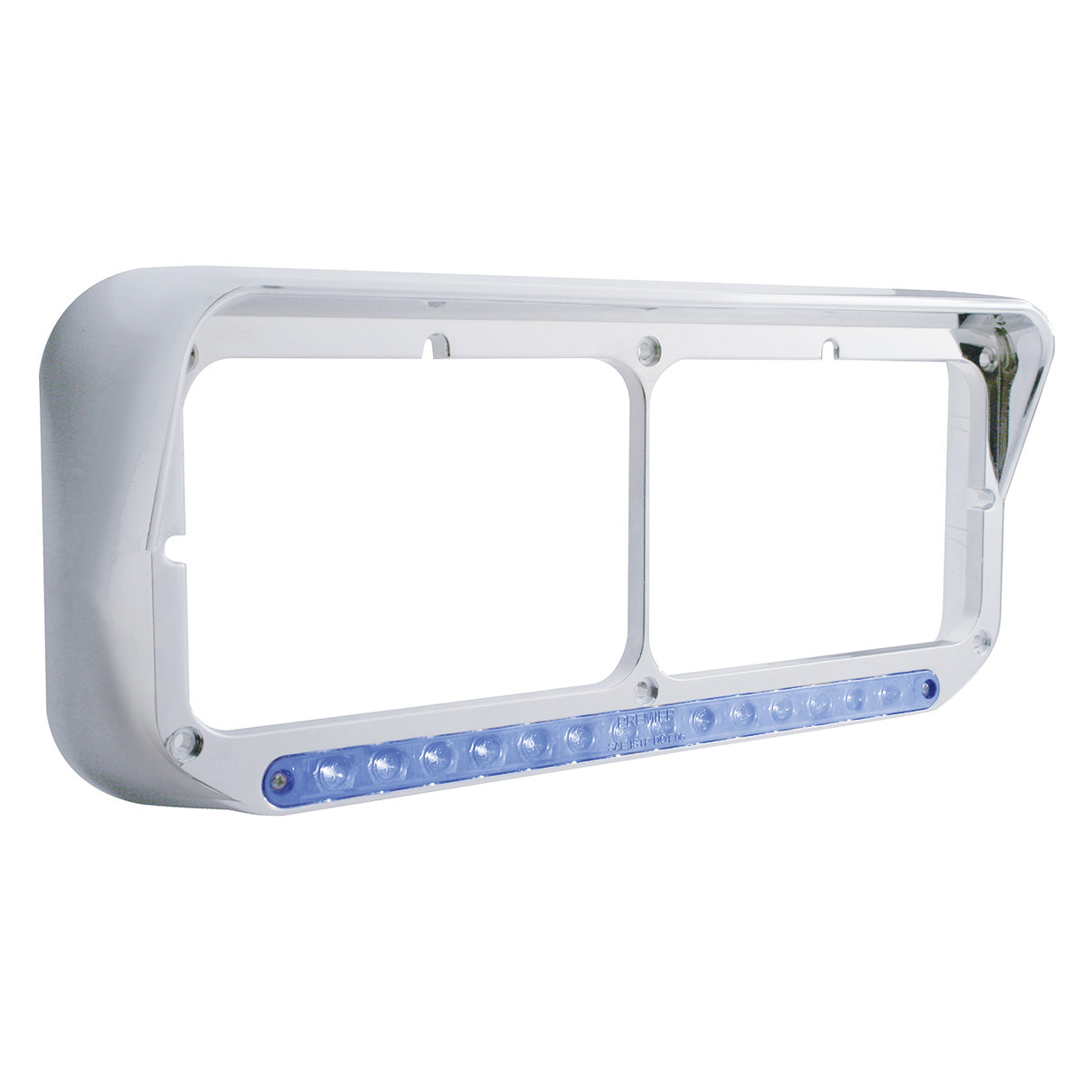 14 LED Chrome Rectangular Dual Headlight Bezel With Visor - Blue LED/Clear Lens