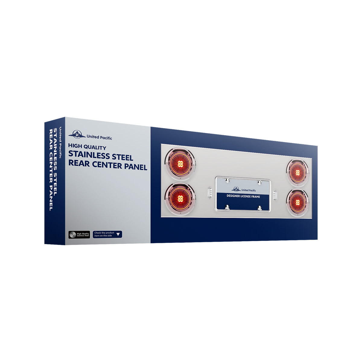 33-3/4" Stainless Rear Center Panel With Four 21 LED 4" GloLight & Visors - Red LED/Red Lens