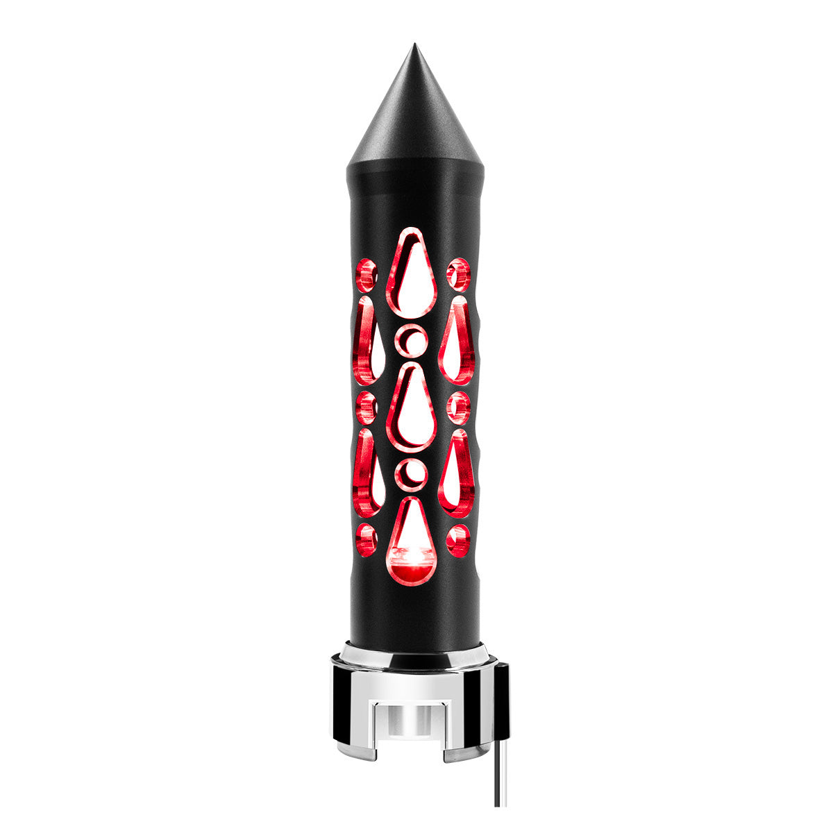 Thread-On Brooklyn Style Spike Gearshift Knob With LED 13/15/18 Speed Adapter-Matte Black/Red LED