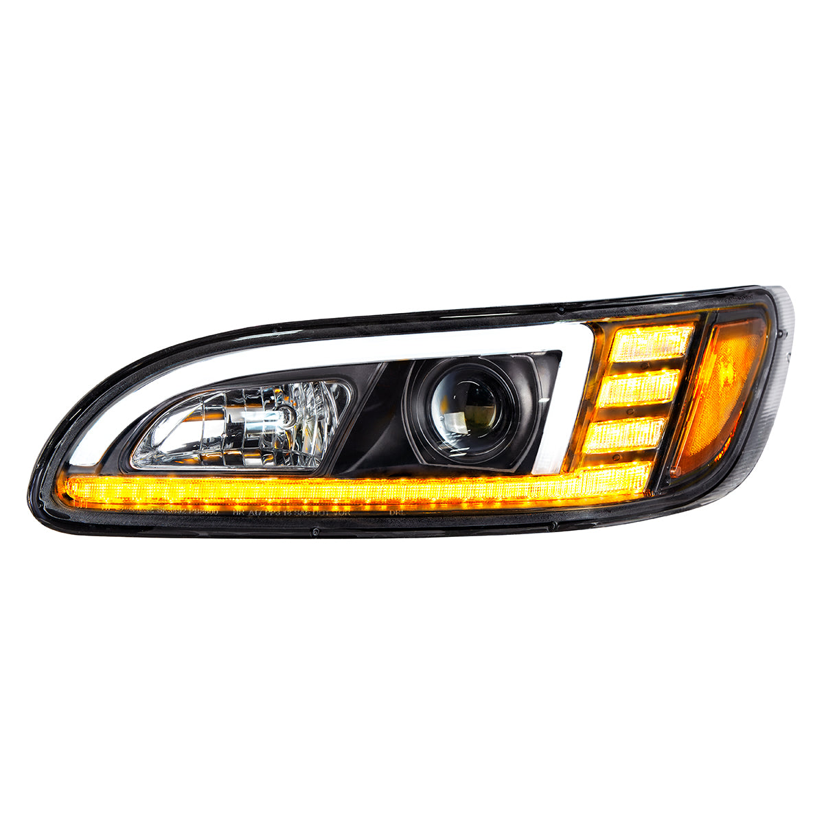 Black Projection Headlight With LED Sequential Turn & DRL For 2005-2015 Peterbilt 386 - Driver