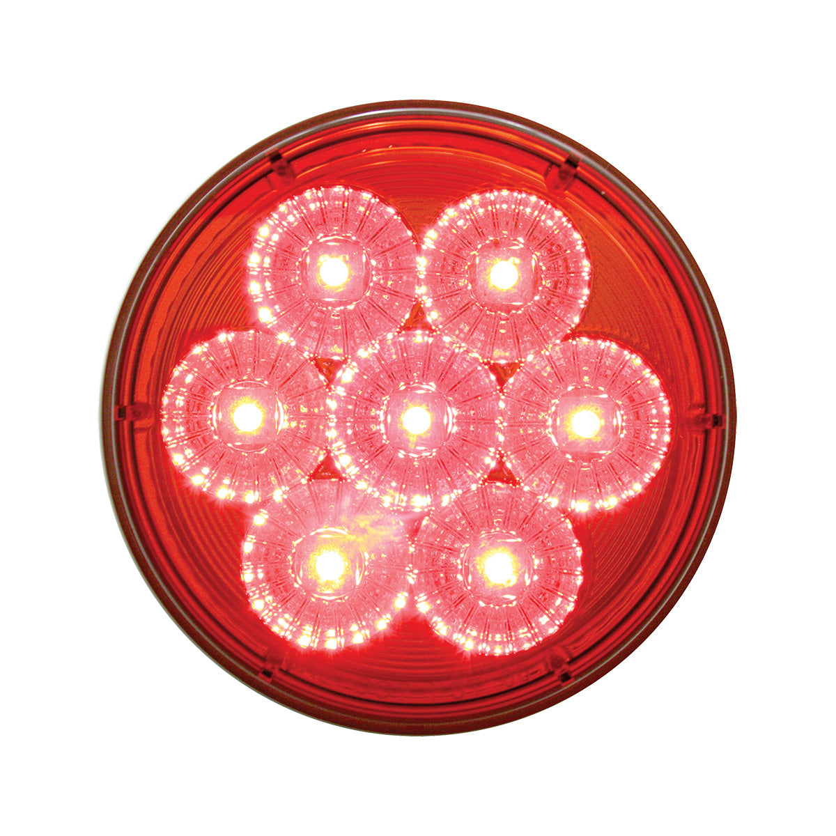 Chrome 1 Piece Rear Light Bar With Six 7 LED 4" Reflector Lights & Visors - Red LED/Red Lens