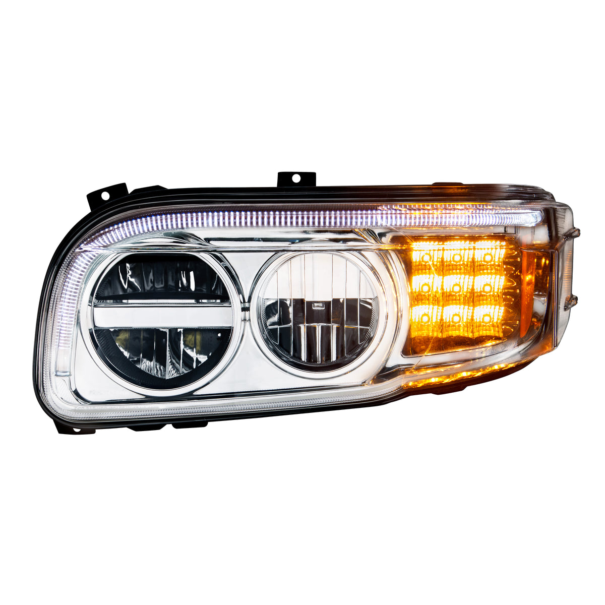 Chrome LED Headlight With LED Turn & Position Light Bar For Peterbilt 388 (2008-2015) & 389 (2008-2023)- Driver