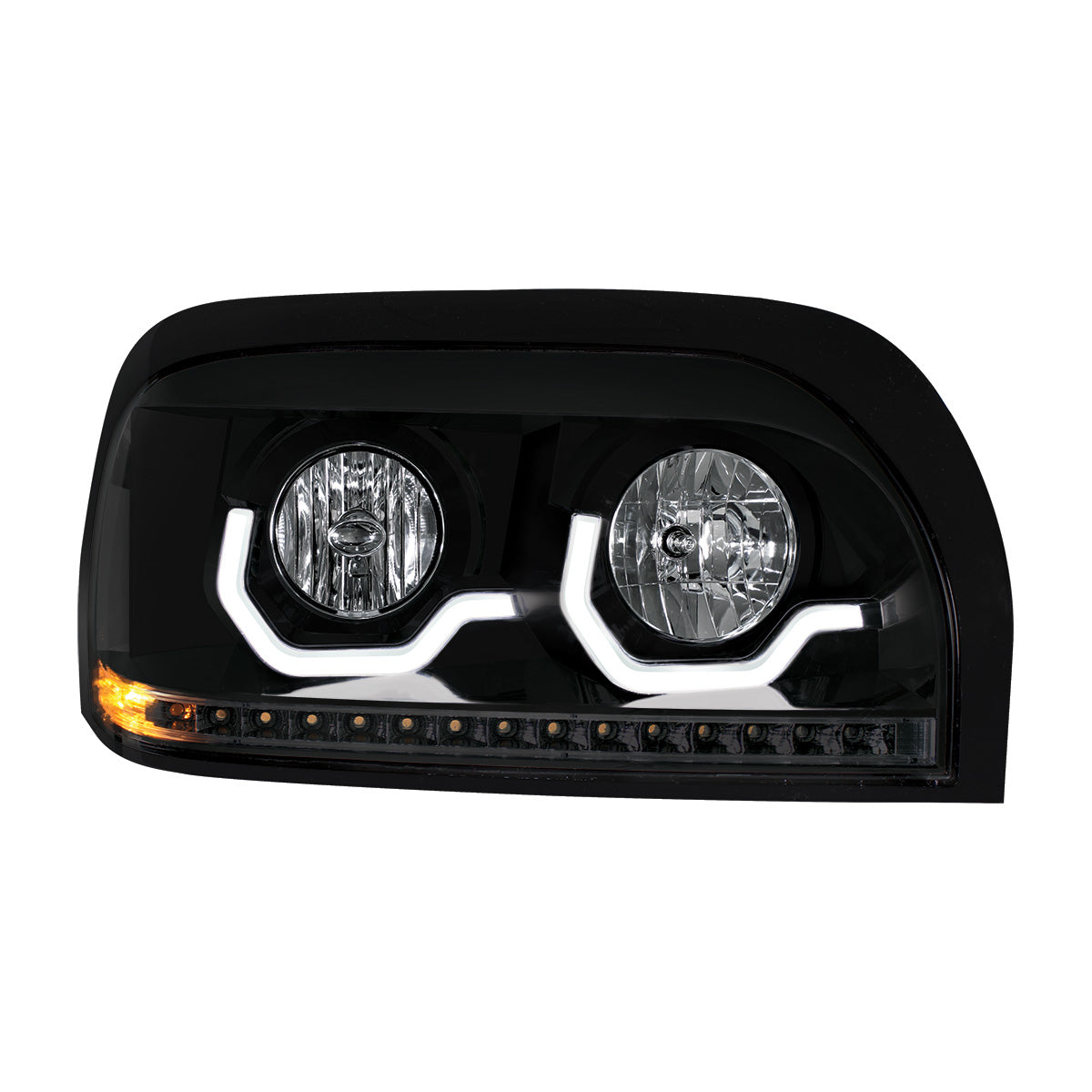 Blackout Headlight With LED Turn Signal & Light Bar For 1996-2010 Freightliner Century - Passenger