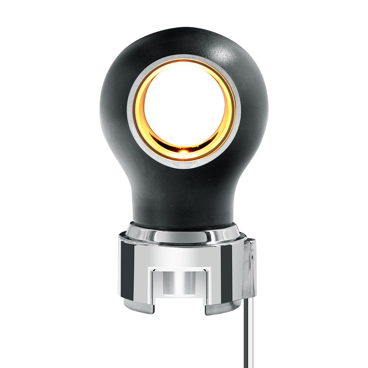 Thread-On Matte Black Charlotte Style Gearshift Knob With LED 13/15/18 Speed Adapter-Amber LED