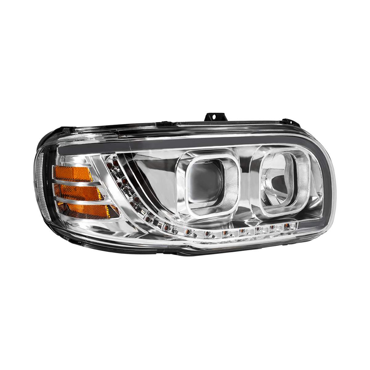 Chrome Projection Headlight With LED Turn Signal & Light Bar For 2008-2024 Peterbilt 389-Passenger